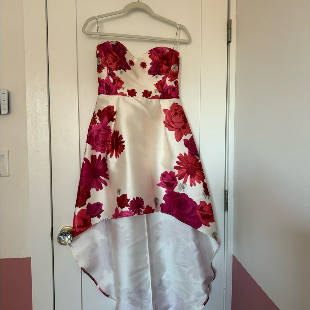 Floral Strapless High-Low Dress